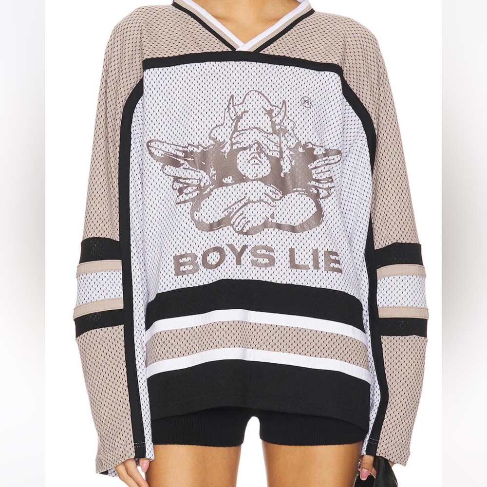 Boys Lie Beige White Black Mesh Jersey Top